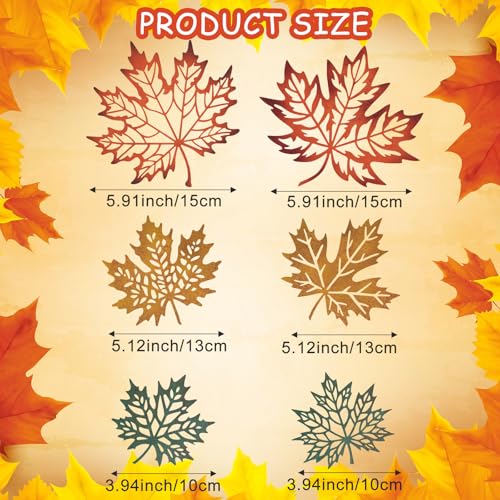 AceOrbit 6 Pcs Maple Leaves Metal Wall Art Fall Decor - Farmhouse Rustic Style with 3 Sizes