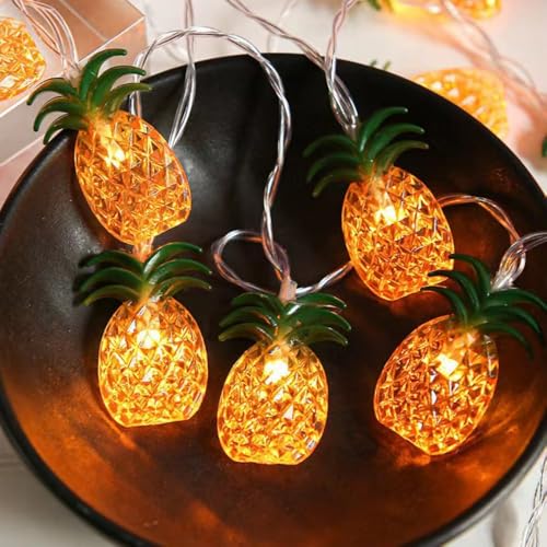 Tropical Pineapple String Lights - Battery Operated Fairy Lights for Bedroom Party Decor - 10LED Variation