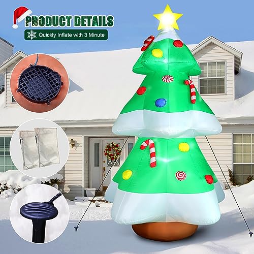 10FT Outdoor Inflatable Christmas Tree with LED Lights, Star & Candy Decor