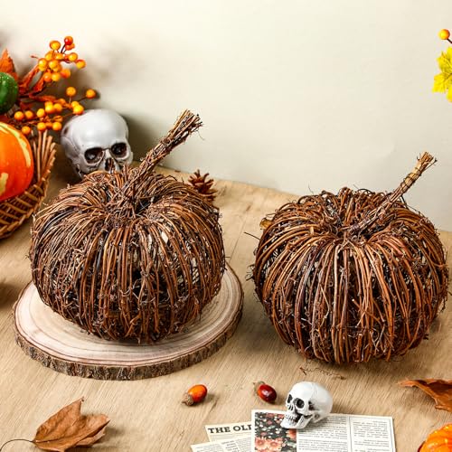 Artificial Wicker Pumpkin Set - Fall Halloween Centerpieces, 7.87 x 7.87 Inches