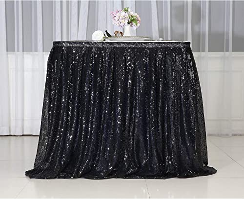 PartyDelight 14ft Black Sequin Table Skirt - Long Shimmering Buffet Decor