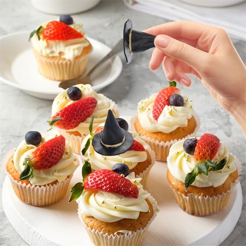 Mini Witch Hat Cake Decorations - Halloween Party & Baking Supplies, 24 pcs