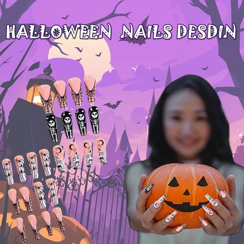 Halloween Press On Nails 96 Pcs with Adhesive Tabs - Pumpkin Spider Bat Design - Halloween Nail Art - Variation: Halloween Nail 1 Box