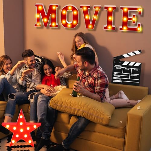 LED Movie Letter Sign Decorations - 10'' Height Movie Night Supplies Set of 7