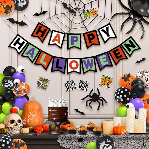 Halloween Party Decorations Kit with Balloons, Web, Spider, Banners & Backdrop
