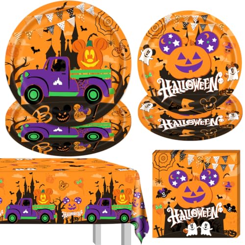 41Pcs Halloween Disposable Party Tableware Set with Ghost Pumpkin and Spider Web Designs