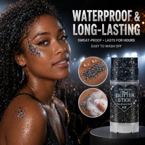 Black Body Glitter Stick for Face & Hair Halloween Makeup - Sparkling & Waterproof