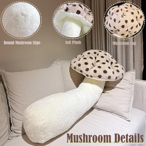 39-Inch Mushroom Plush Pillow - Brown Soft Stuffed Mushroom Shaped Pillow - Home Decor