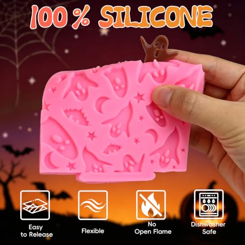 Halloween Fondant Mold Set - Pink 6-Piece Skull Ghost Skeleton Hand Cake Decor