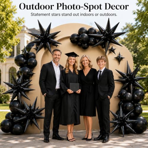 Black Star Balloons Set - 18 Pcs Foil Star Decorations for Birthday Graduation