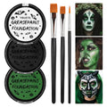 Oil-Based Face Paint Kit - Green White Black Halloween Makeup Set with Brushes
