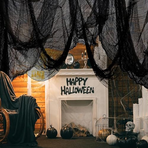 Halloween Creepy Cloth - Black 6 Pack, Spooky Fabric for Haunted House Decor, Indoor & Outdoor Use 30x72 inch