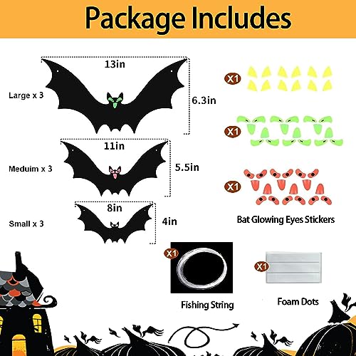 12-Pack Outdoor Halloween Hanging Bat Decorations with Glowing Eyes