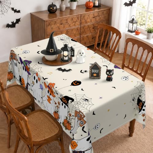 Halloween Tablecloth Rectangular 60 x 84 Inch Ghost Pumpkin Waterproof Farmhouse Decor - Variation of Ghost