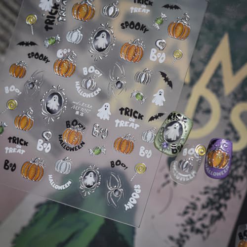 Halloween Ghost Pumpkin Nail Art Stickers 5D Embossed Self-Adhesive Nails