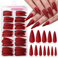Red Long Stiletto Press On Nails Set with Glue & Tabs - Matte Finish, 144pcs, Easy DIY Manicure