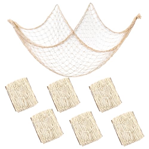 Natural Fish Net Decoration Set for Ocean & Mermaid Party, Beach Wall Hangings - Beige, 6 Pack