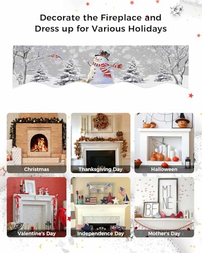 Winter Snowman Fireplace Mantel Scarf Cover - 90" L x 17" W Christmas Holiday Decor - Christmasech4958