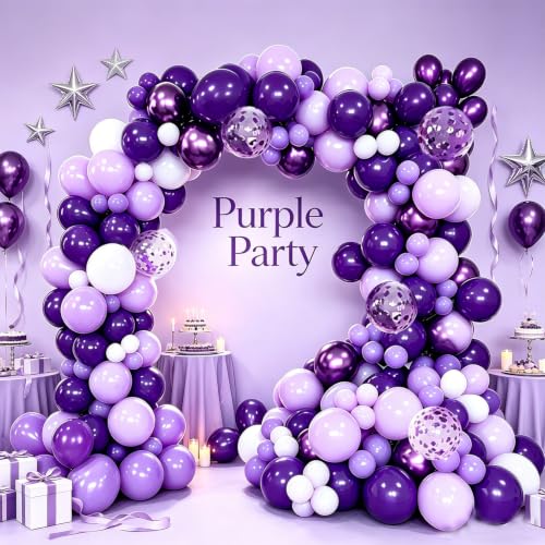 Halloween Balloon Garland Kit with Spooky Purple White Balloons & Web Decor
