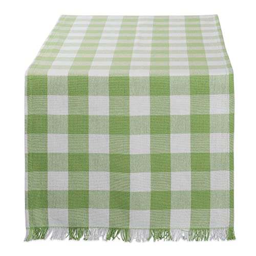 DII Fringed Check Table Runner - 14x72 Bright Green Cotton