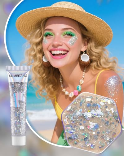 6 Colors Face & Body Glitter Gel Kit - Holographic Chunky Sequins for Makeup