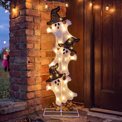 Halloween Ghost Lights 41 Inch Pre-lit Outdoor Decor - Spooky Yard Sign