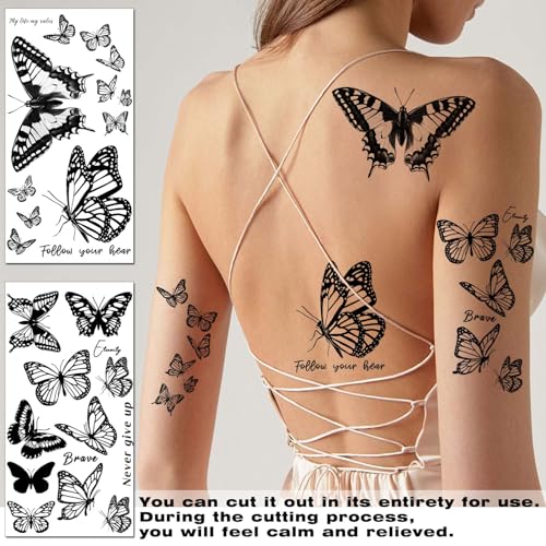 Black Butterfly Temporary Tattoo for Women Girls - Butterfly2 Variation