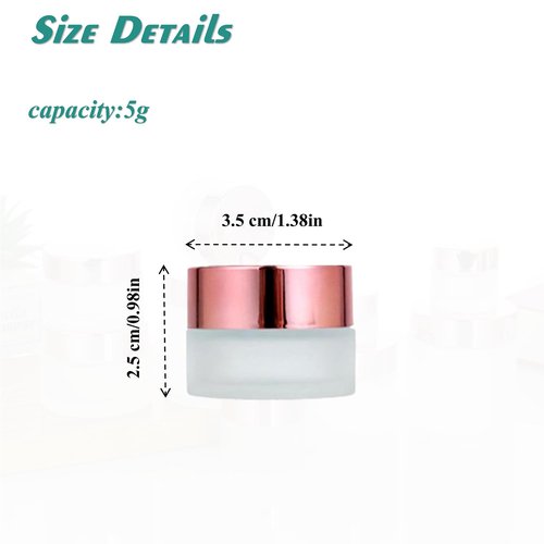 12Packs 5g Frosted Glass Jars with Rose Gold Caps and Inner Liners Refillable Cosmetic Containers Sample Vials Round Lotions Sample Containers for Lip Scrub Balm Lotions Eye Creams DIY