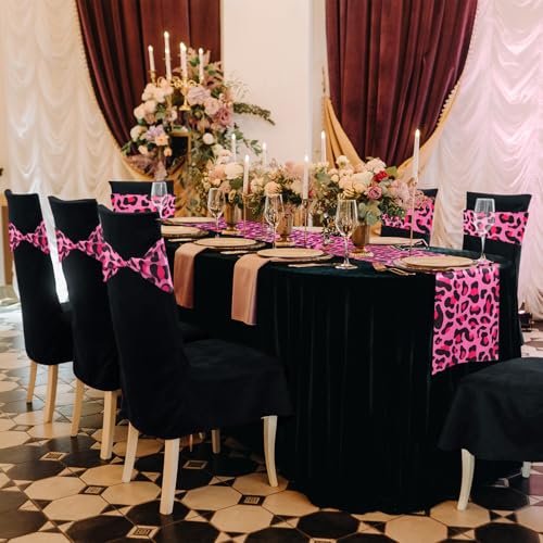 Pink Leopard Print Stretch Chair Sash Set with 6 Table Runners - Elegant Banquet Decoration