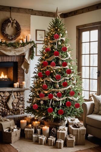 Hollyone Red Velvet Christmas Ornaments Set - 3.2 Inch Shatterproof Xmas Balls, 9Pcs Holiday Tree Decorations