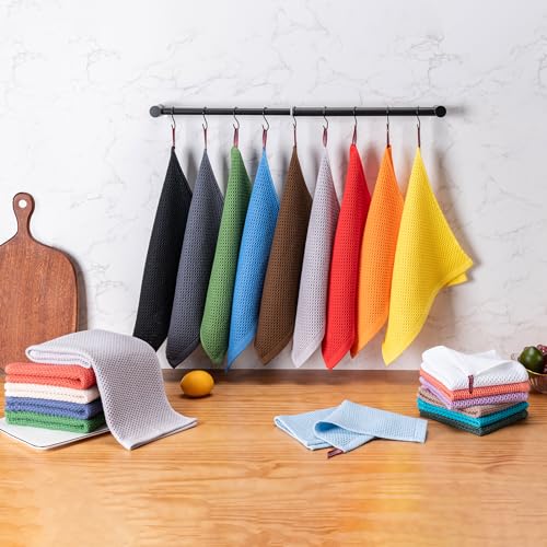 Kitchen Dish Towels 4-Pack Black Cotton Waffle Weave 13x28 Inches - Upgraded Absorbent & Durable