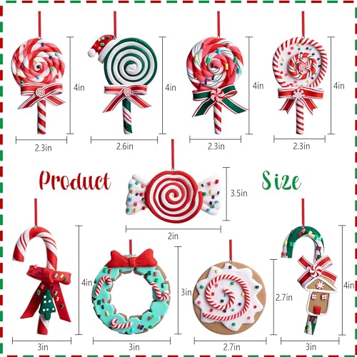 Christmas Lollipop Ornaments Set - 9 Polymer Clay Candy Decorations for Tree & Holiday Decor