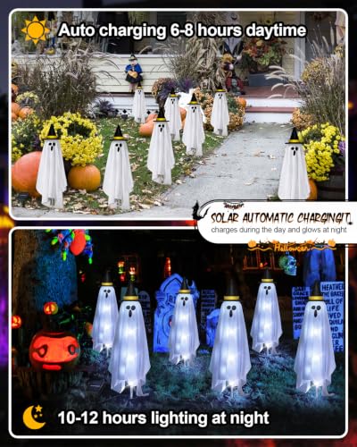 Solar Ghost Lights Outdoor Halloween Decorations - Cool White 6-Pack
