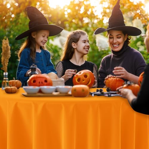 84 Inch Round Halloween Plastic Tablecloth Set - Purple Black Orange, 12 Pack - Witch Vampire Party Decorations