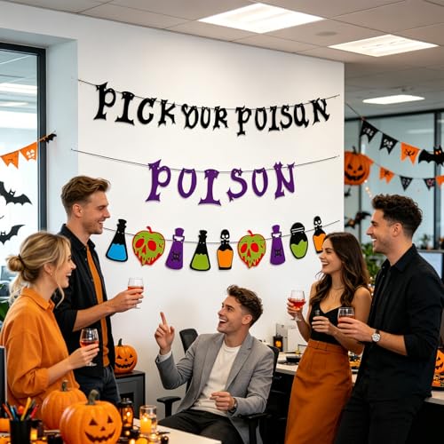 Halloween Banner Pick Your Poison with Potion Bottle Garland - Spooky Party Decor