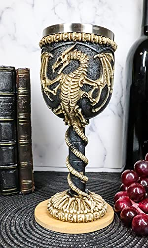 Medieval Flying Dragon Skeleton Goblet - 7oz Wine Chalice for Halloween & Dungeons & Dragons