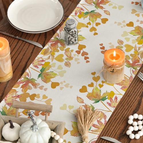 Orange Fall Maple Leaves Floral Table Runner 13x90 Inch for Dining & Home Decor