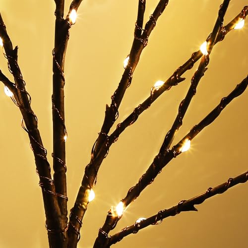 Lighted Christmas Tree Branches - 30 Inch Warm White LED Artificial Brown Twig with Timer & Waterproof for Indoor Outdoor Holiday Decorations - Variation: Warm White