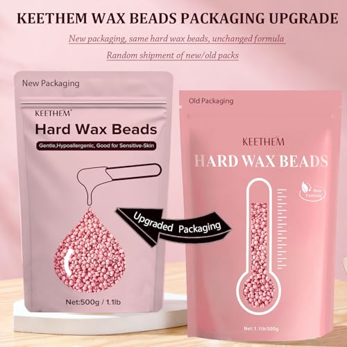Keethem Hard Wax Beads for Sensitive Skin - Rose, 1.1lb Full Body Waxing Kit with 20 Sticks