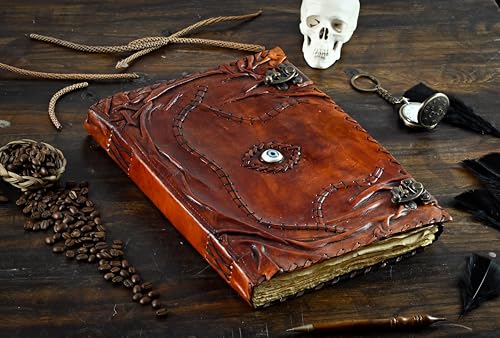Large Hocus Pocus Spell Book Decor Leather Journal for Halloween - Brown 10x7