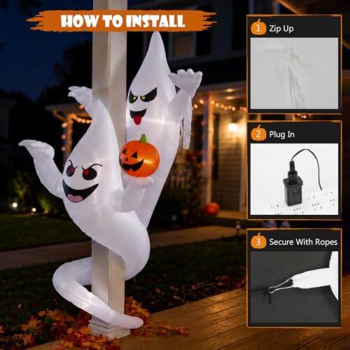 7FT Ghost and Tree Inflatable Halloween Yard Decor with LED Lights