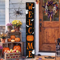 Halloween Porch Sign - Wooden Spooky Ghost Welcome Banner - Black & Orange - 47.2"