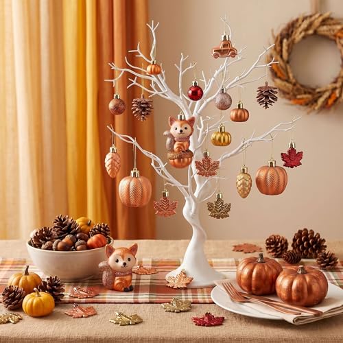 Fall Woodland Tree Ornaments Set - Squirrel, Pumpkin, Mushrooms & Harvest Decor