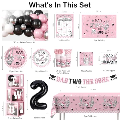 Bad Two The Bone Girl 2nd Birthday Party Decorations Set - Serves 20