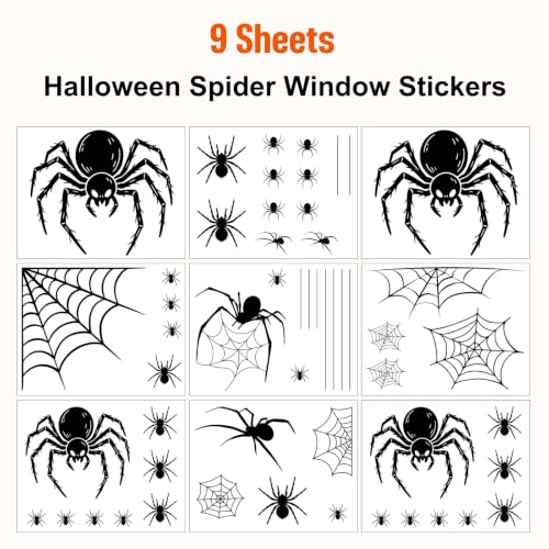 Large Halloween Spider Window Stickers Set - Scary Web Decor for Glass