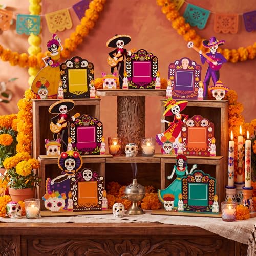 Dia De Los Muertos Photo Frame Set - 6 Vibrant Wooden Decorations for Altars