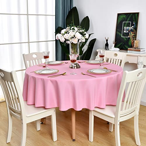 Pink Waterproof Round Tablecloth 48 Inch - Wrinkle Free, Stain Resistant