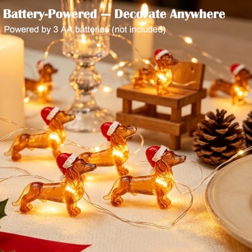 Dachshund Christmas String Lights 10ft 30 LEDs - Red White Brown Variations