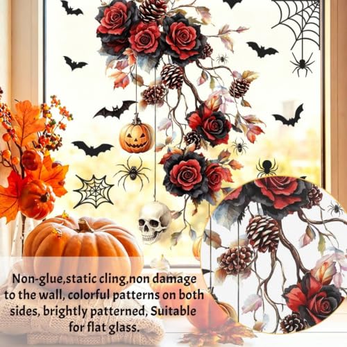 Halloween Red Rose Window Clings - Pumpkin Skull Stickers for Windows - Variation: Halloween Flower5