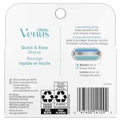 Gillette Venus Women's Original 3 Blade Razor Refills, 4 Count (Packaging May Vary)